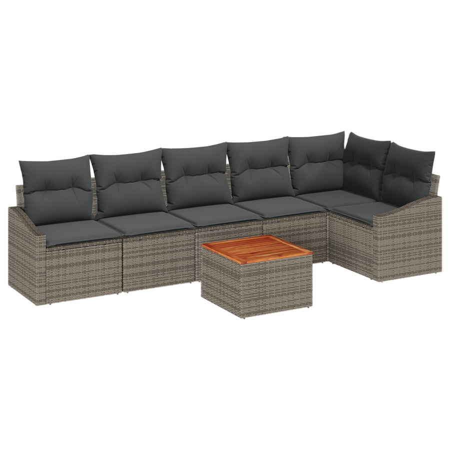 7-Delige Tuin Sofaset Met Kussens Grijs Poly Rattan Acacia