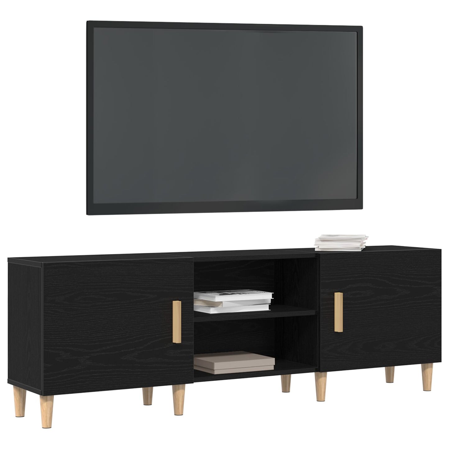 Tv-Meubel - Zwart Eiken, 150X30X50 Cm, Gemaakt Van Bewerkt Hout