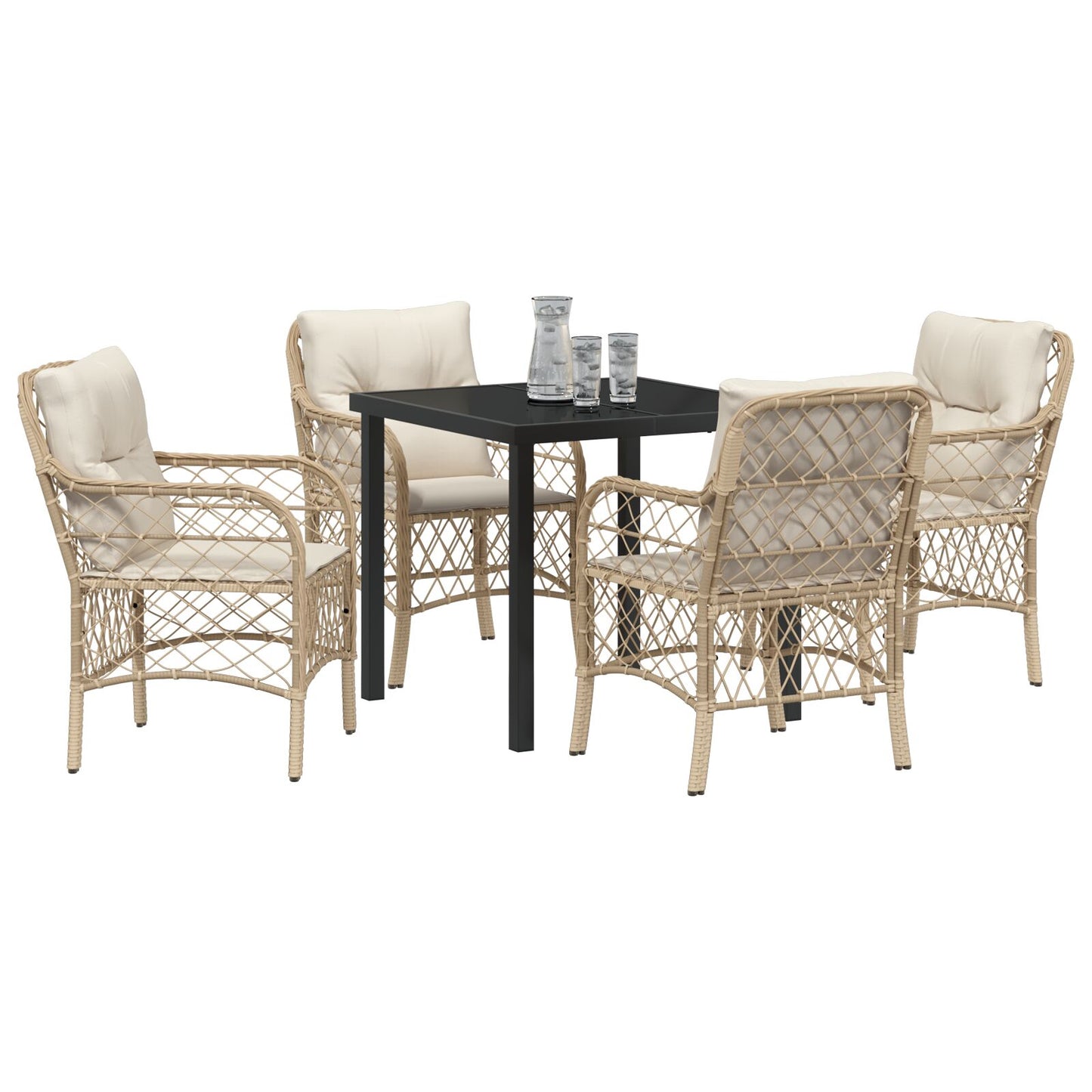 5-Delige Tuindining Set Met Kussens Beige Poly Rattan