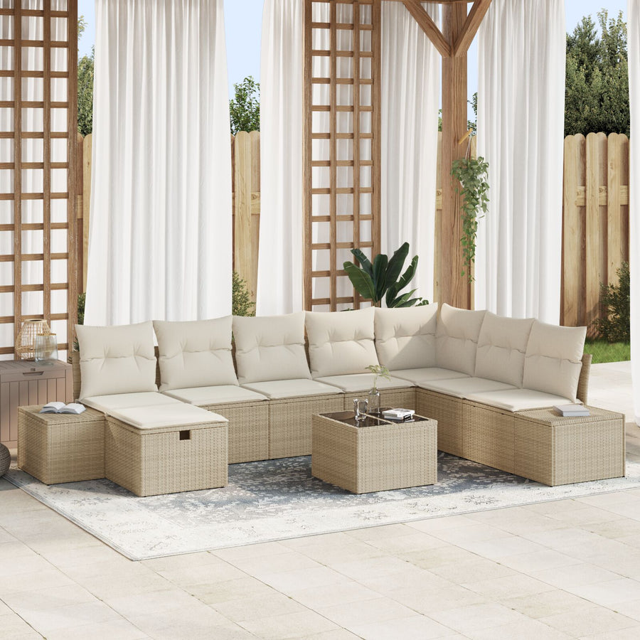 9 Delige Tuin Sofaset Met Kussens Beige Poly Rattan