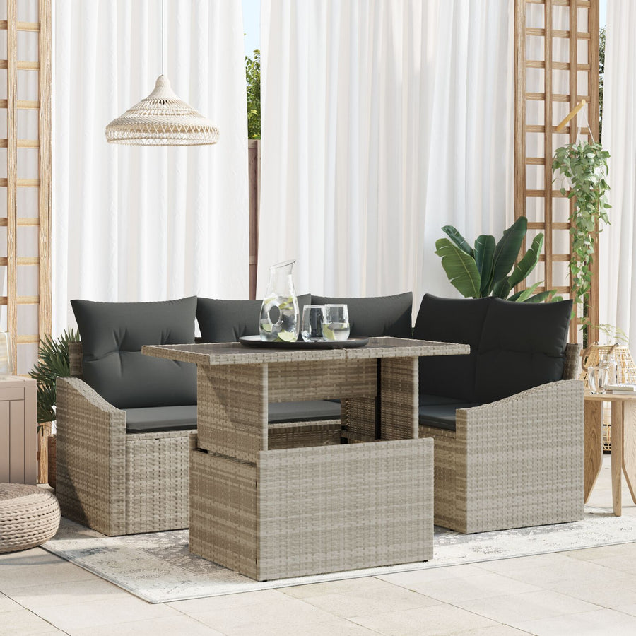 5-Delige Tuin Sofa Set Met Kussens Lichtgrijs Poly Riet