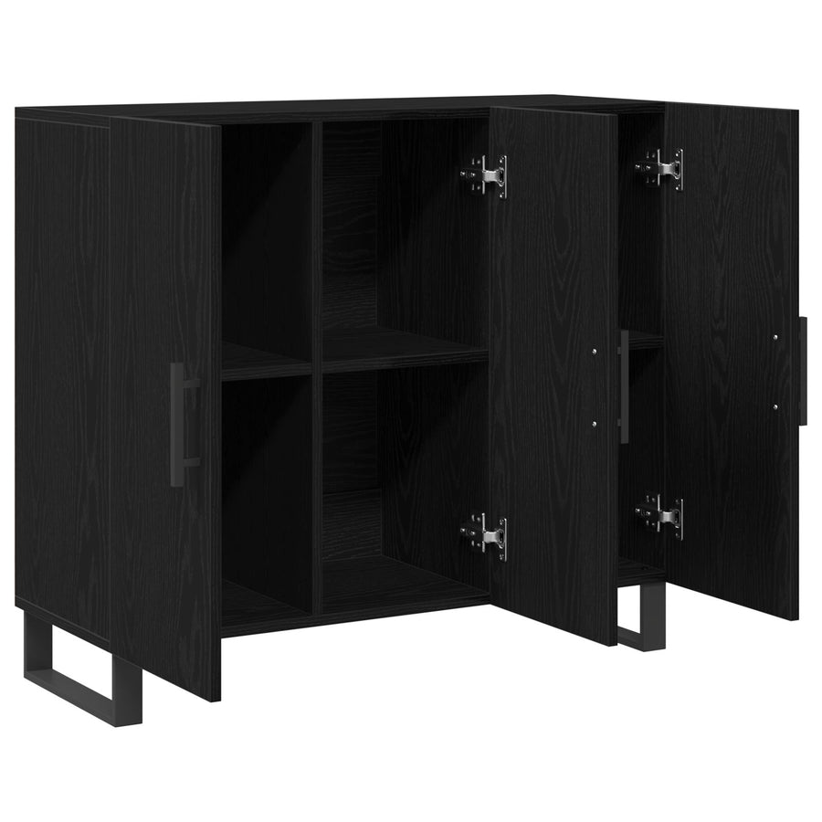 Sideboard Met 3 Deuren Zwart Eiken 90X34X80 Cm Geengineerd Hout