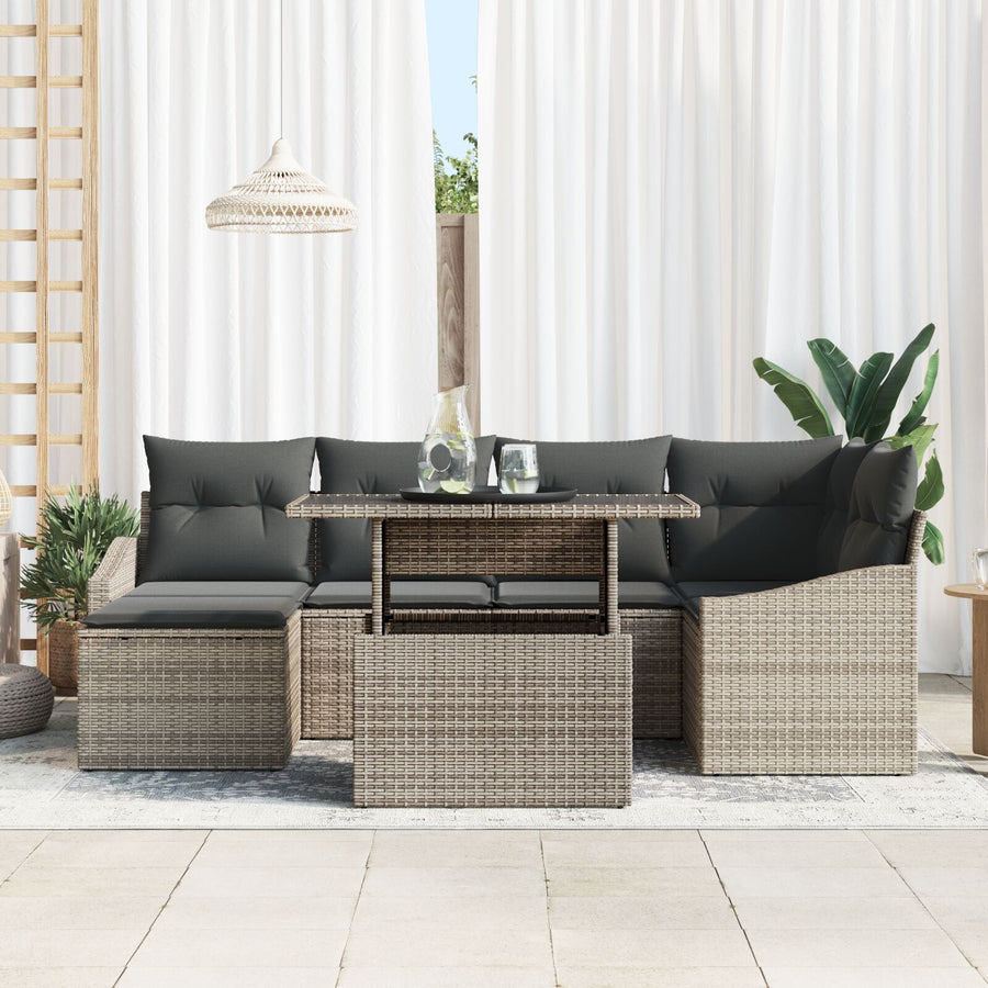 7-Delige Tuin Sofa Set Met Kussens Grijs Poly Rattan