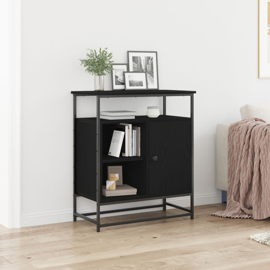 Sideboard 69X35X80 Cm Engineered Hout En Staal Zwart eiken