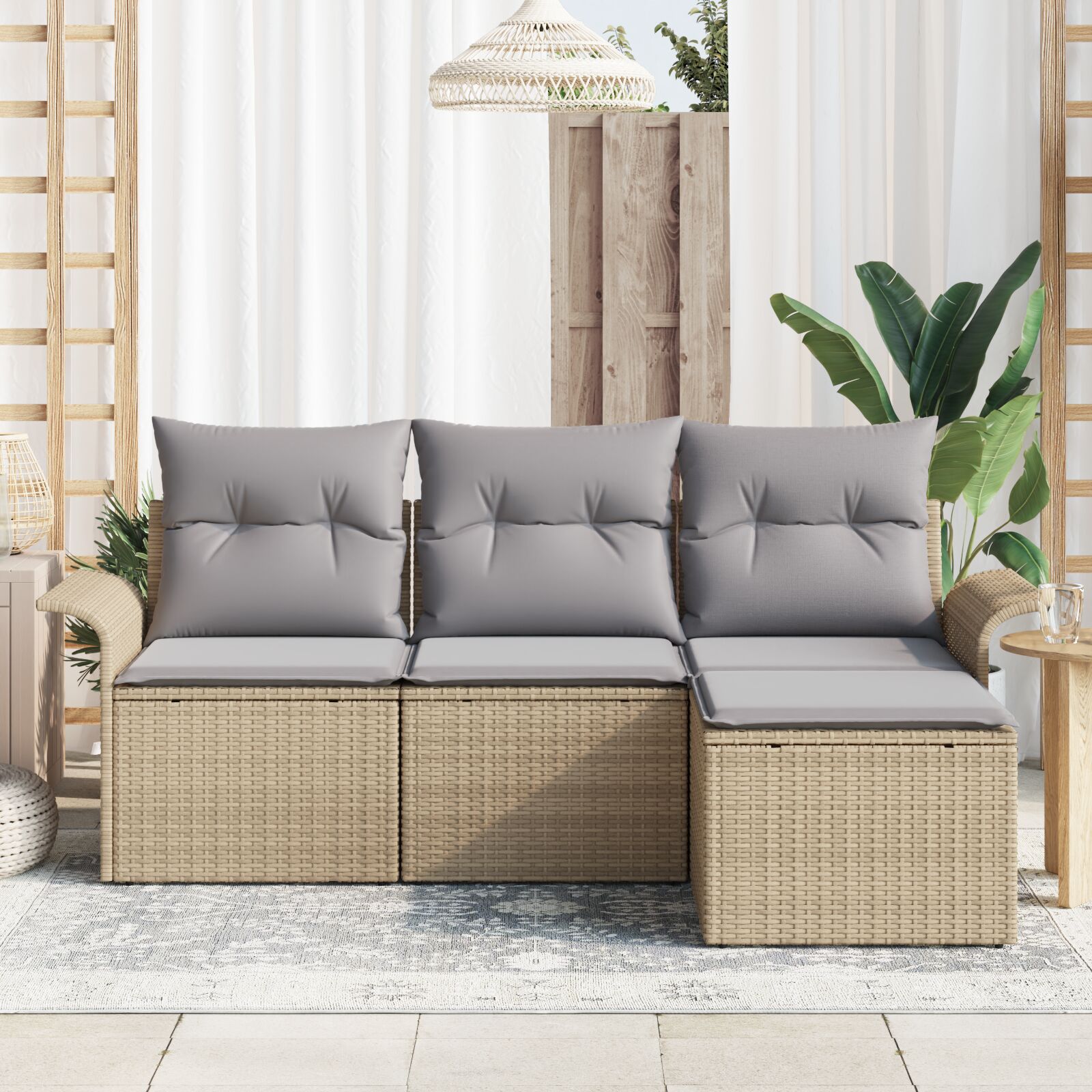 4-Delige Tuin Sofa Set Met Kussens Beige Poly Rattan