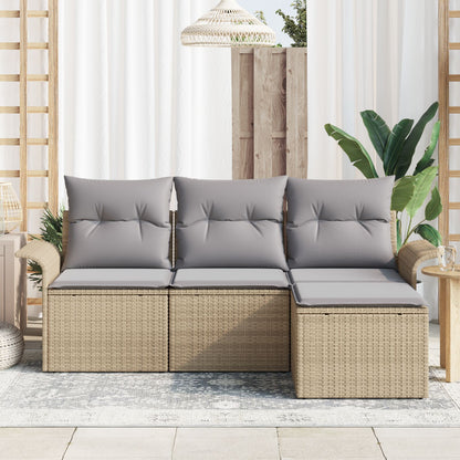 4-Delige Tuin Sofa Set Met Kussens Beige Poly Rattan