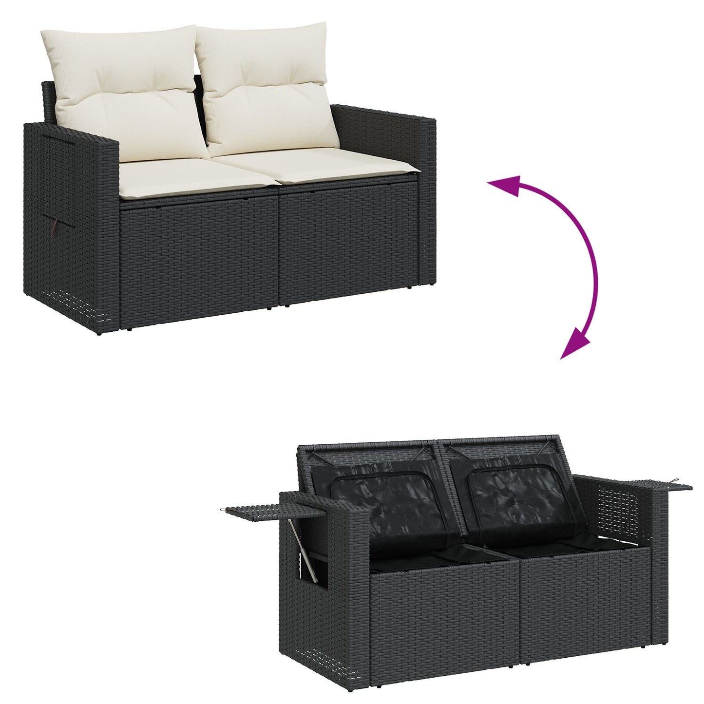 8-Delige Tuin Sofa Set Met Kussens Zwart Poly Rattan Acacia, 3-Delige Tuin Eetset Met Kussens Zwart Poly Rattan Acacia Wit