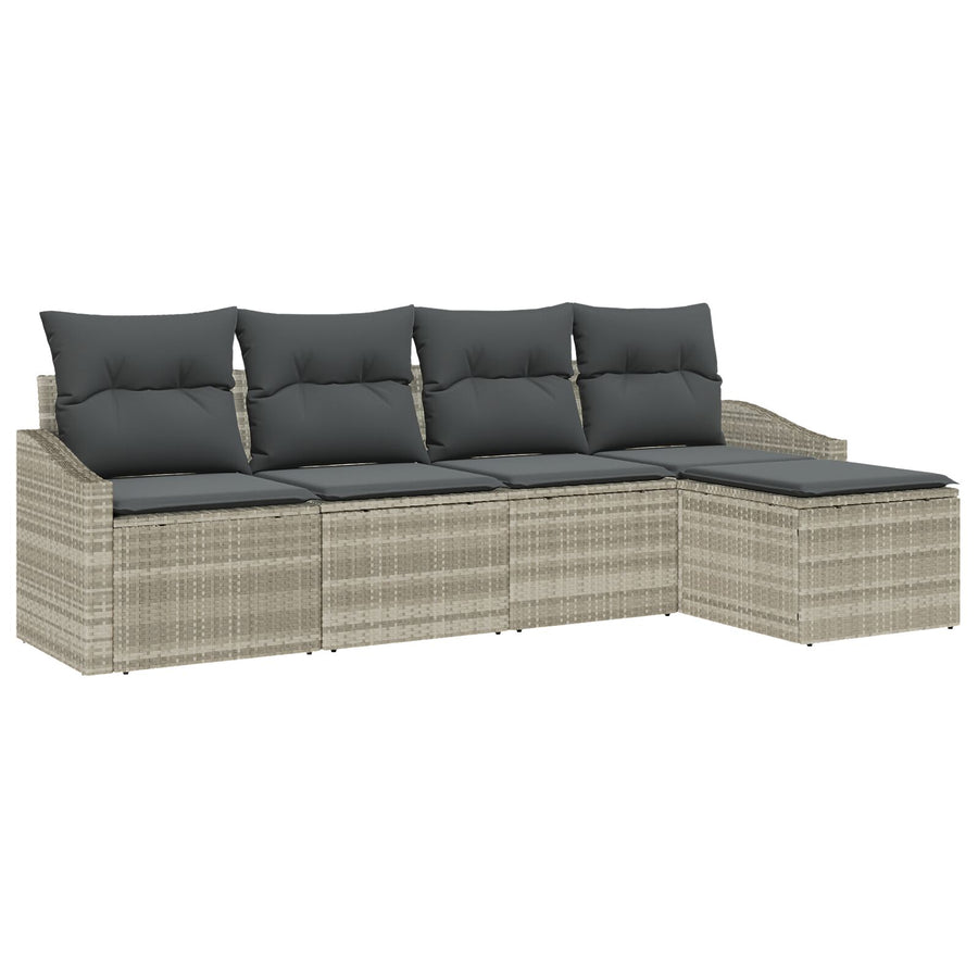 5-Delige Tuin Sofa Set Met Kussens Lichtgrijs Poly Riet