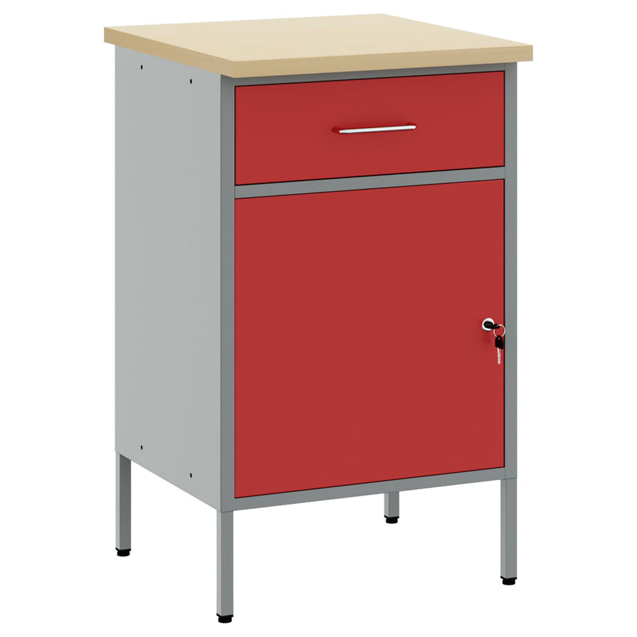 Werkcabinet 50X55X84 Cm Staal Rood en grijs Werkcabinet met 1 lade en 1 deur