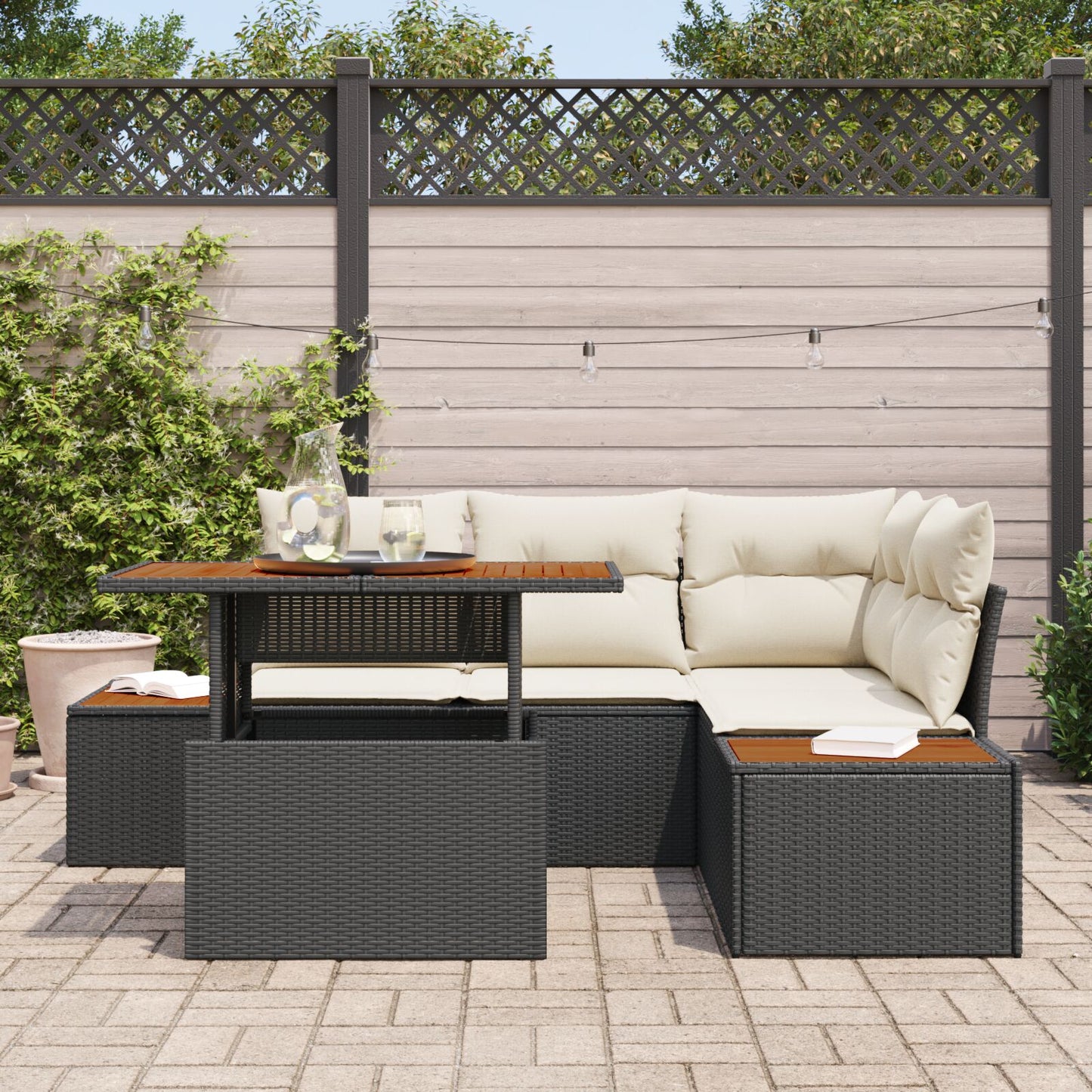Tuin Sofa Set Set Van 5 Zwart Rattan Tuin Hoekbank Rechthoekig