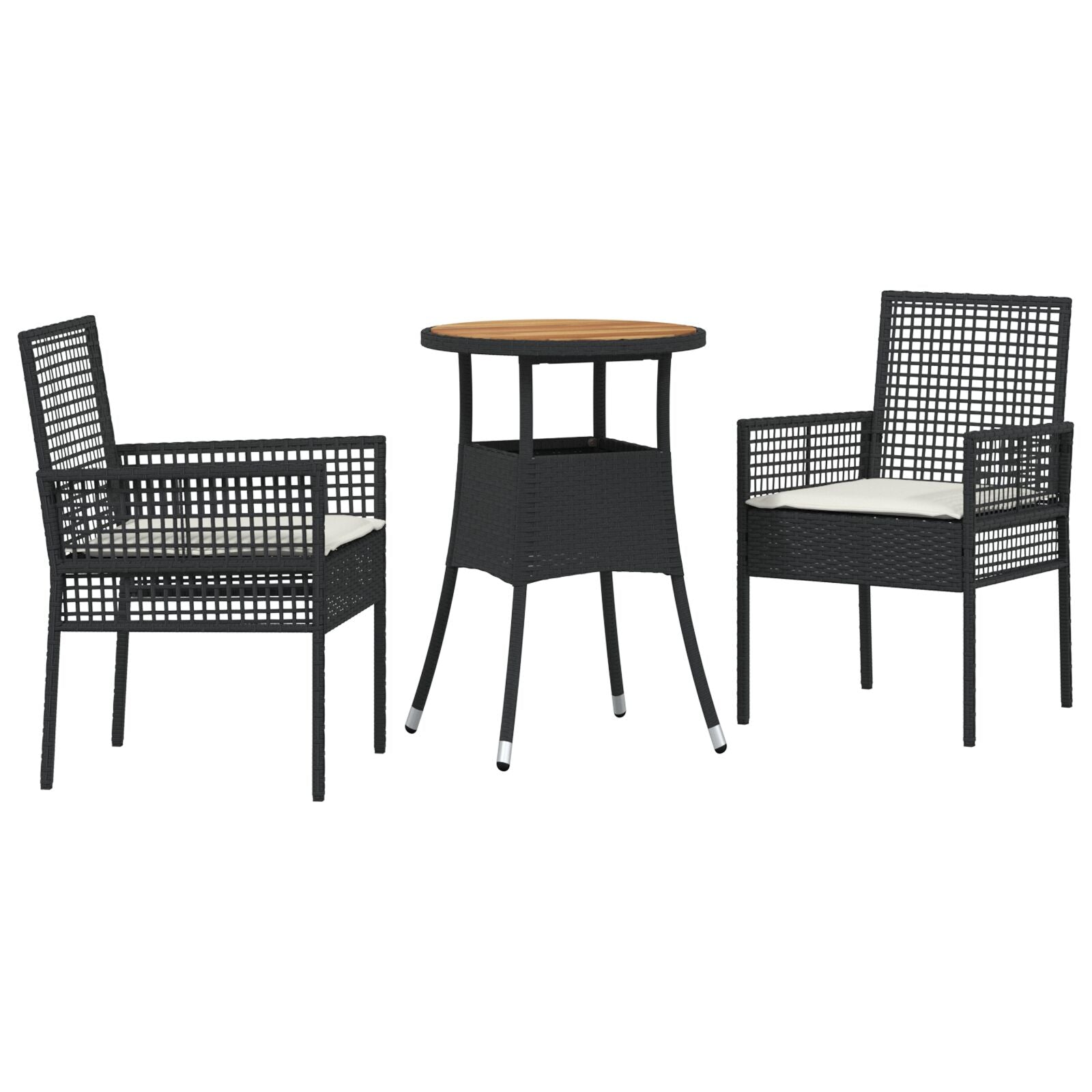 3-Delige Tuin Eetset Zwart Poly Rattan