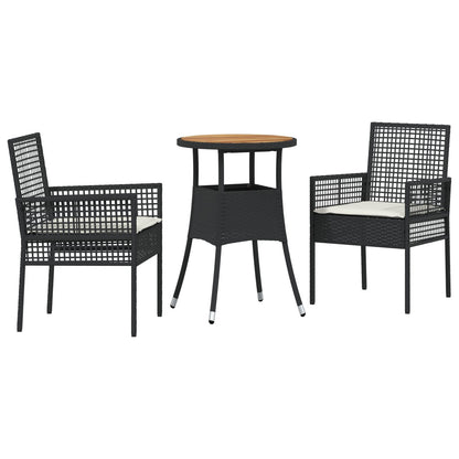 3-Delige Tuin Eetset Zwart Poly Rattan