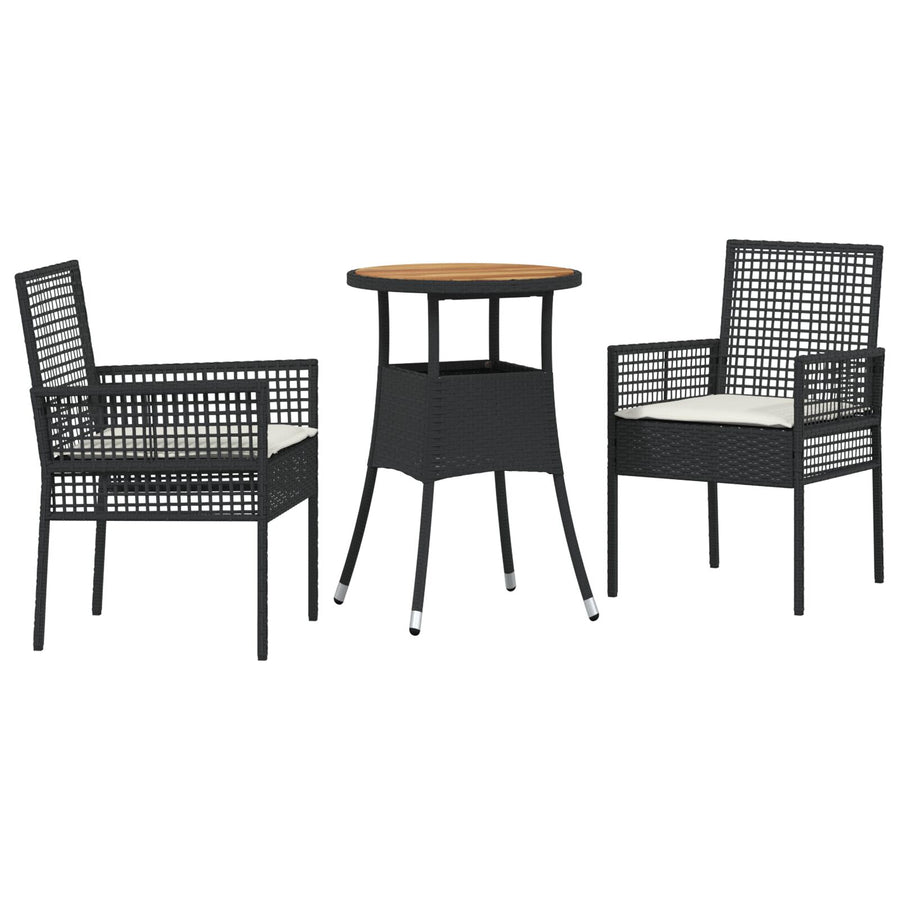 3-Delige Tuin Eetset Zwart Poly Rattan