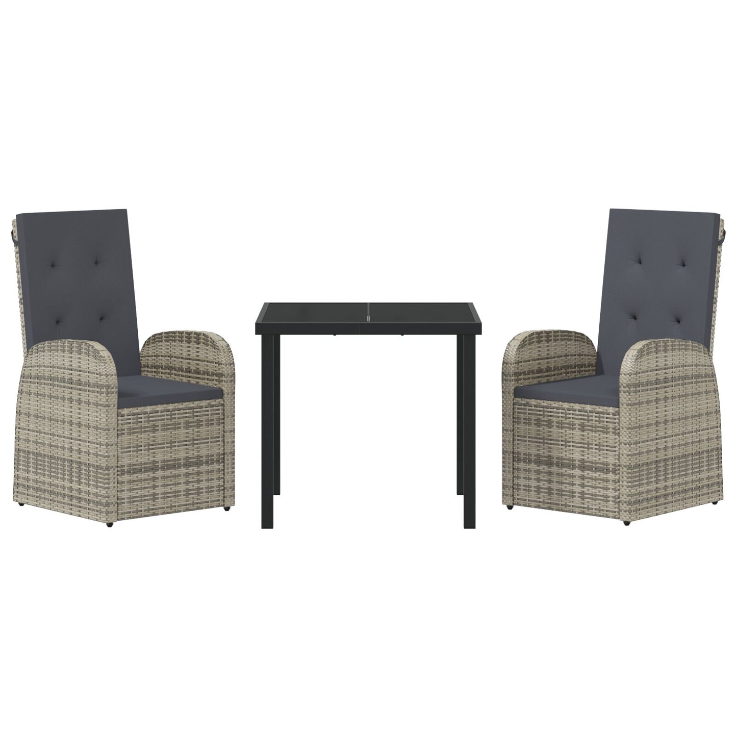 3-Delig Tuin Eettafelset Met Kussens Grijs Poly Rattan
