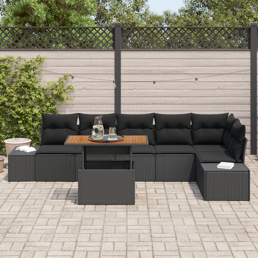 7-Delige Tuin Sofa Set Met Kussens Zwart Poly Rattan