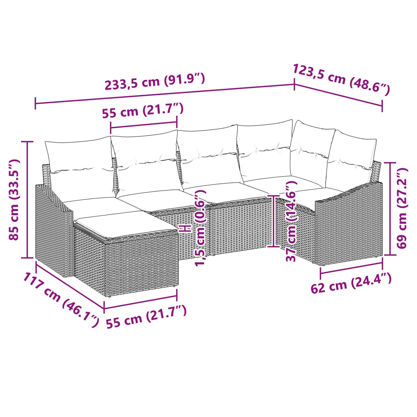 6-Delige Tuinsalon Set Met Kussens Zwart Poly Rattan