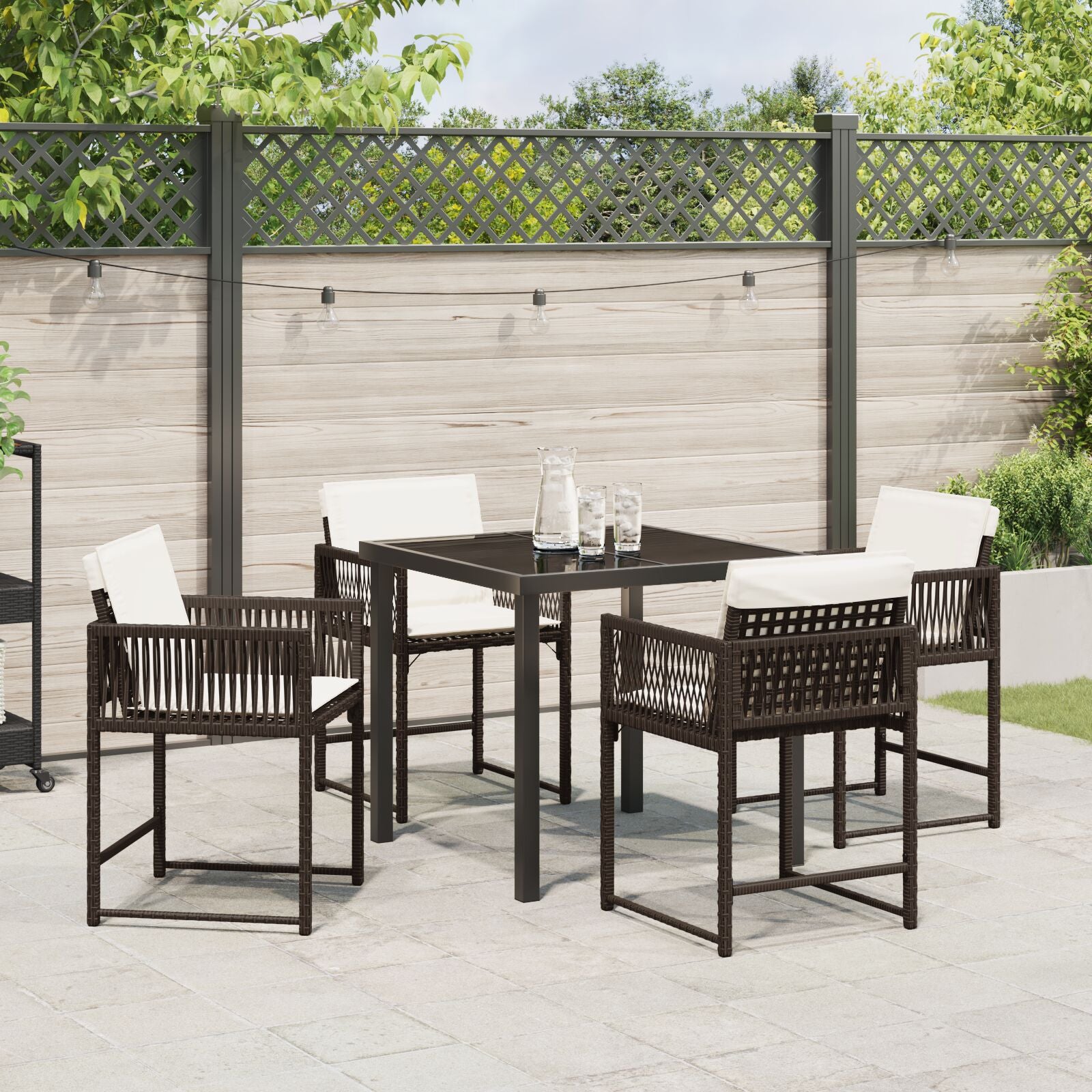 5-Delige Tuindining Set Met Kussens Bruin Poly Rattan