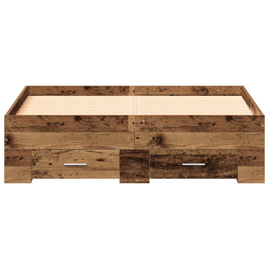 Bed Frame Met Lades Oud Hout 120X200 Cm Bewerkt Hout Ambachtelijk Eiken