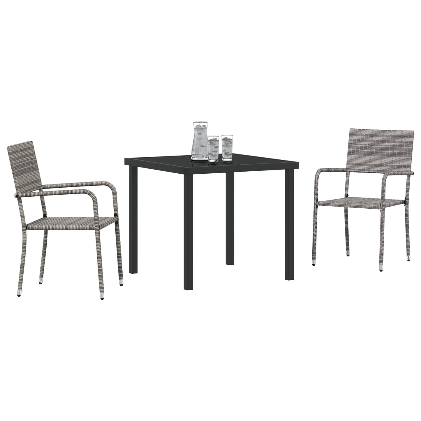 3 Piece Tuindining Set Grijs Poly Rattan