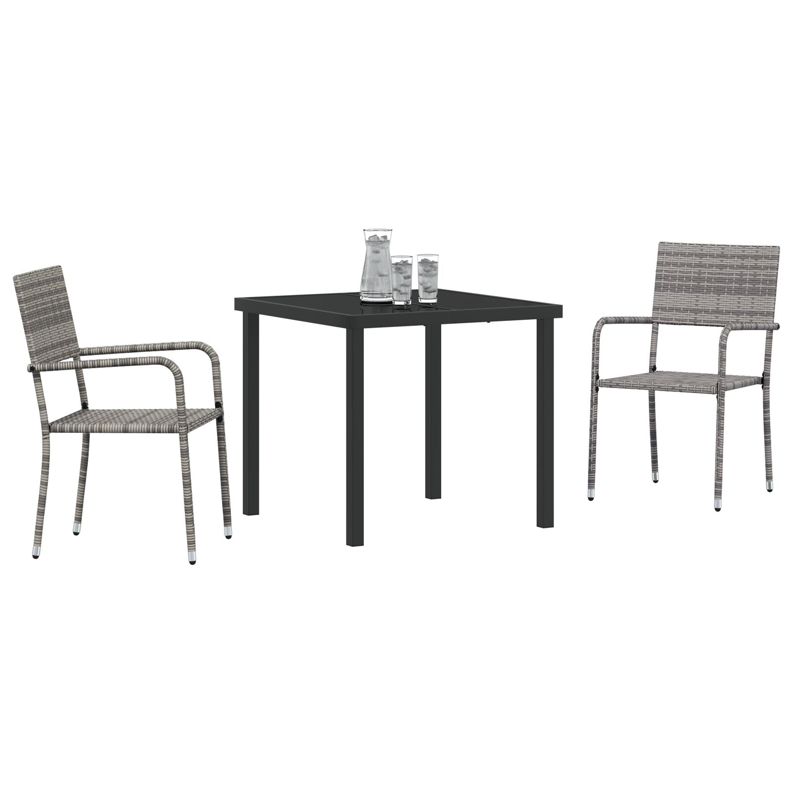 3 Piece Tuindining Set Grijs Poly Rattan