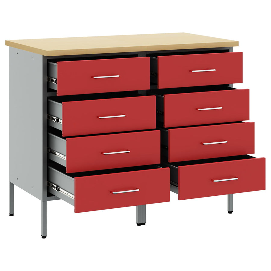 Werkbank 2 Delig En Grijs Geengineerd Hout En Staal 2x (85 cm) Rood 2x kast