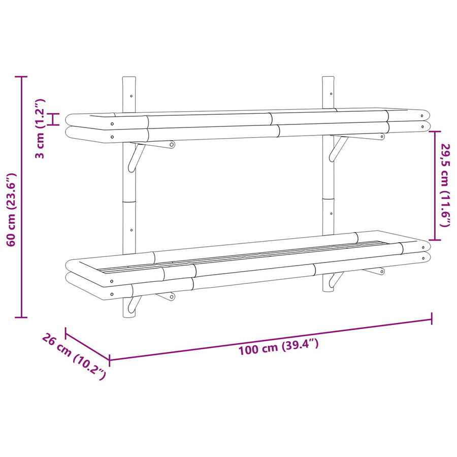 Wandplank 2-Tier 100X26X60 Cm Bamboe 100 cm