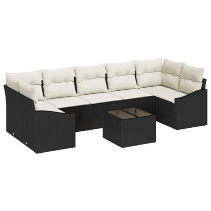 8 Delige Tuin Sofaset Met Kussens Zwart Poly Rattan