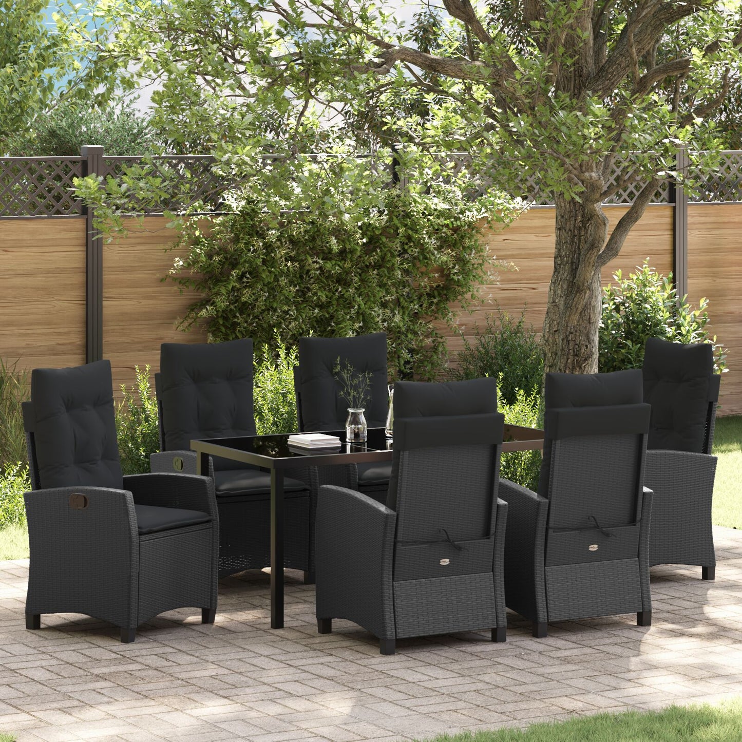 7-Delige Tuinset Met Kussens Zwart Poly Rattan