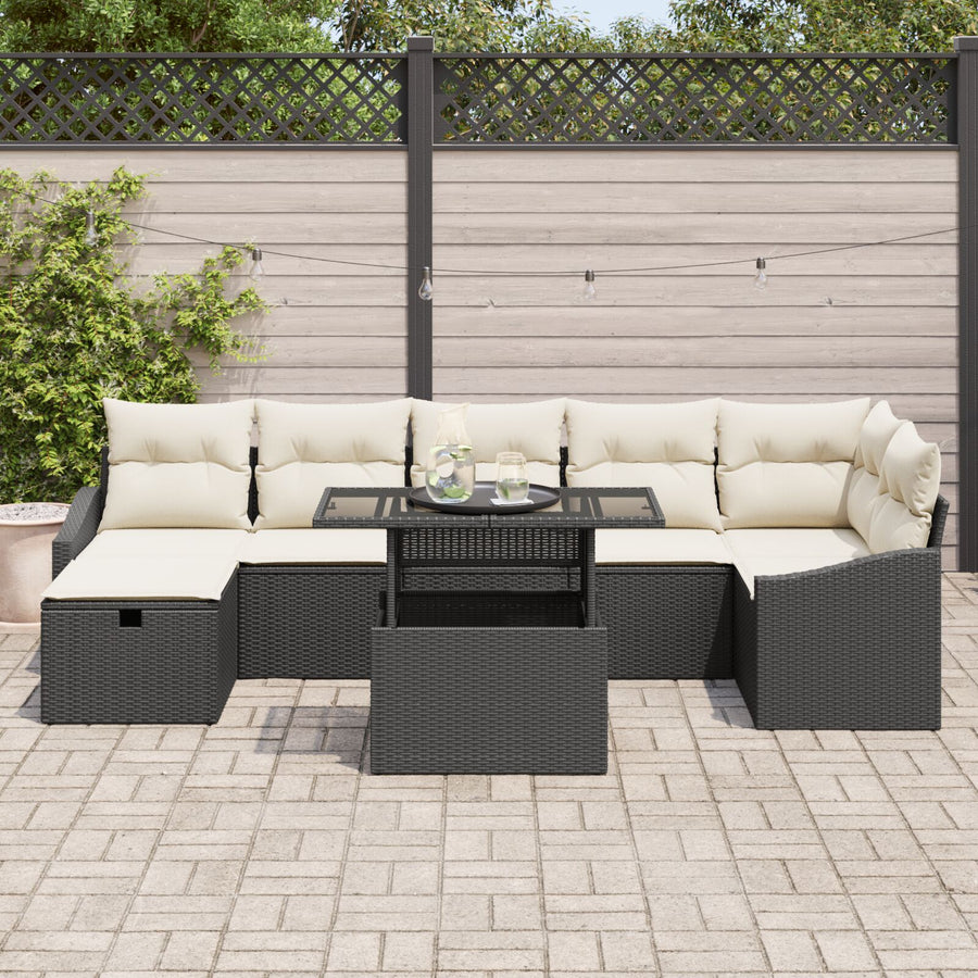8-Delige Tuinbankset Met Kussens Zwarte Poly Rattan Wit