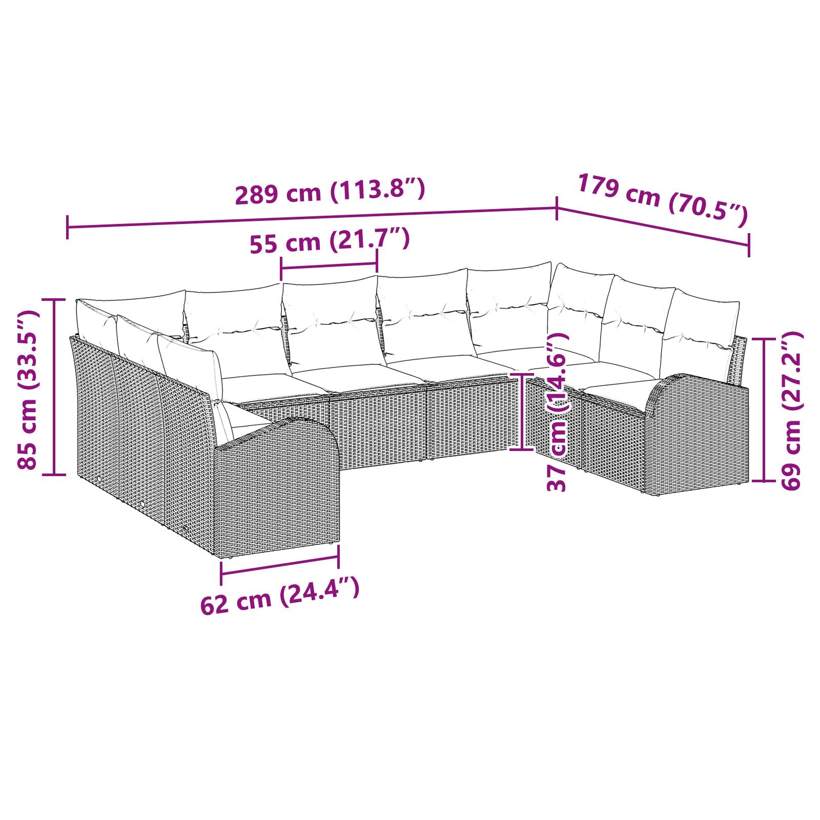 9-Delige Tuin Sofa Set Met Kussens Beige Poly Riet