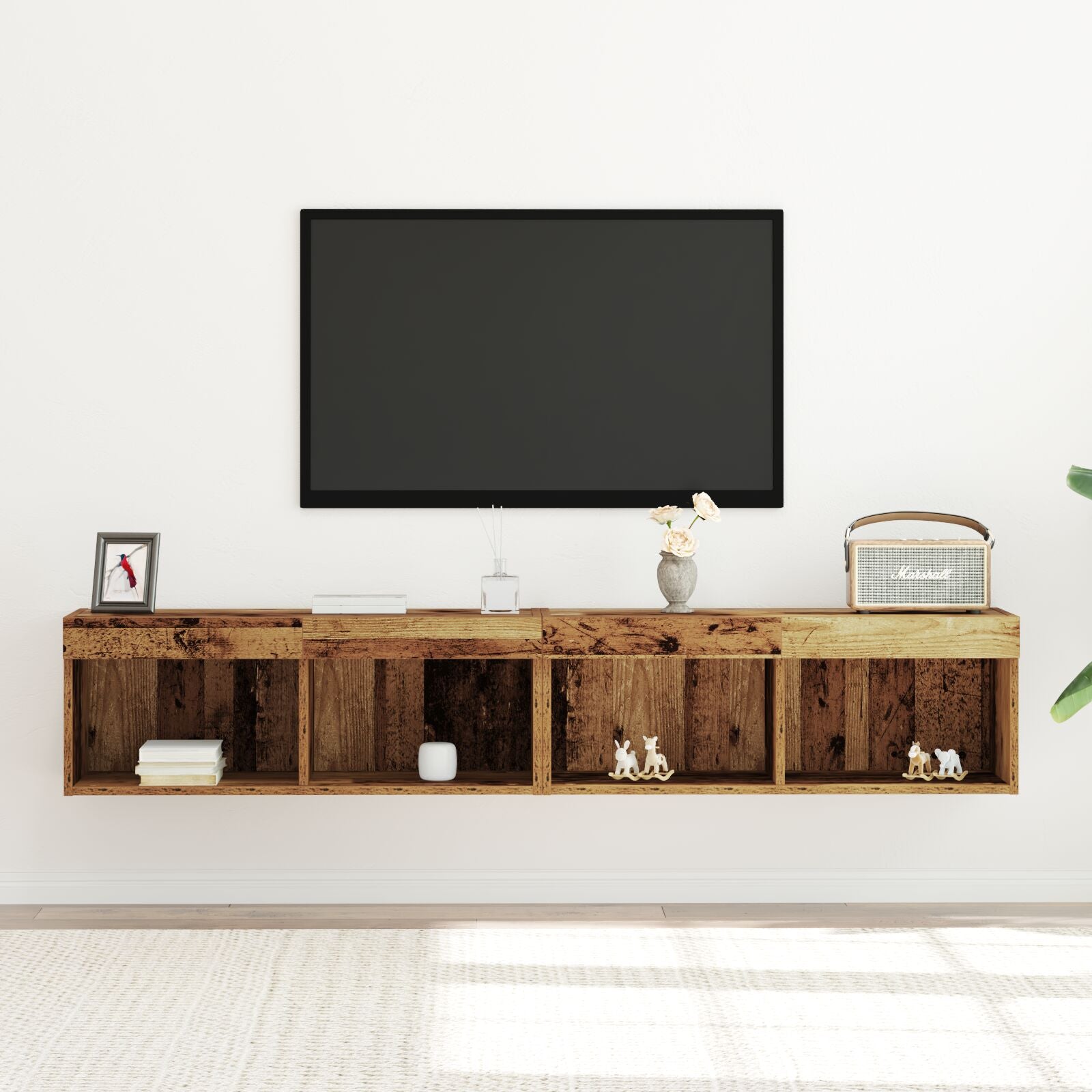 Tv Wandkasten Met Led-Verlichting 2 Stuks Oud Hout Oude Hout