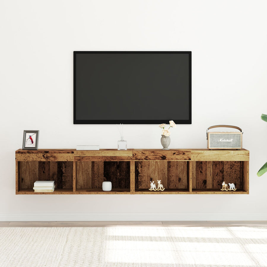 Tv Wandkasten Met Led-Verlichting 2 Stuks Oud Hout Oude Hout