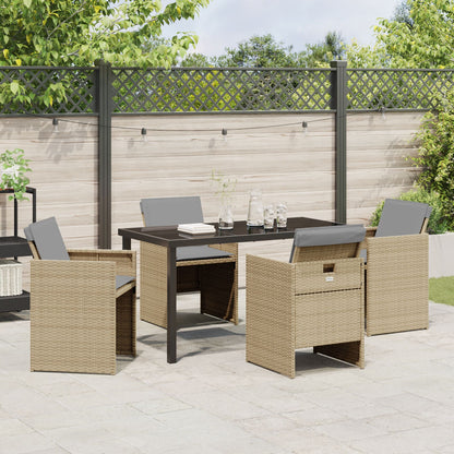 5-Delige Tuindinerset Met Kussens Beige Poly Rattan