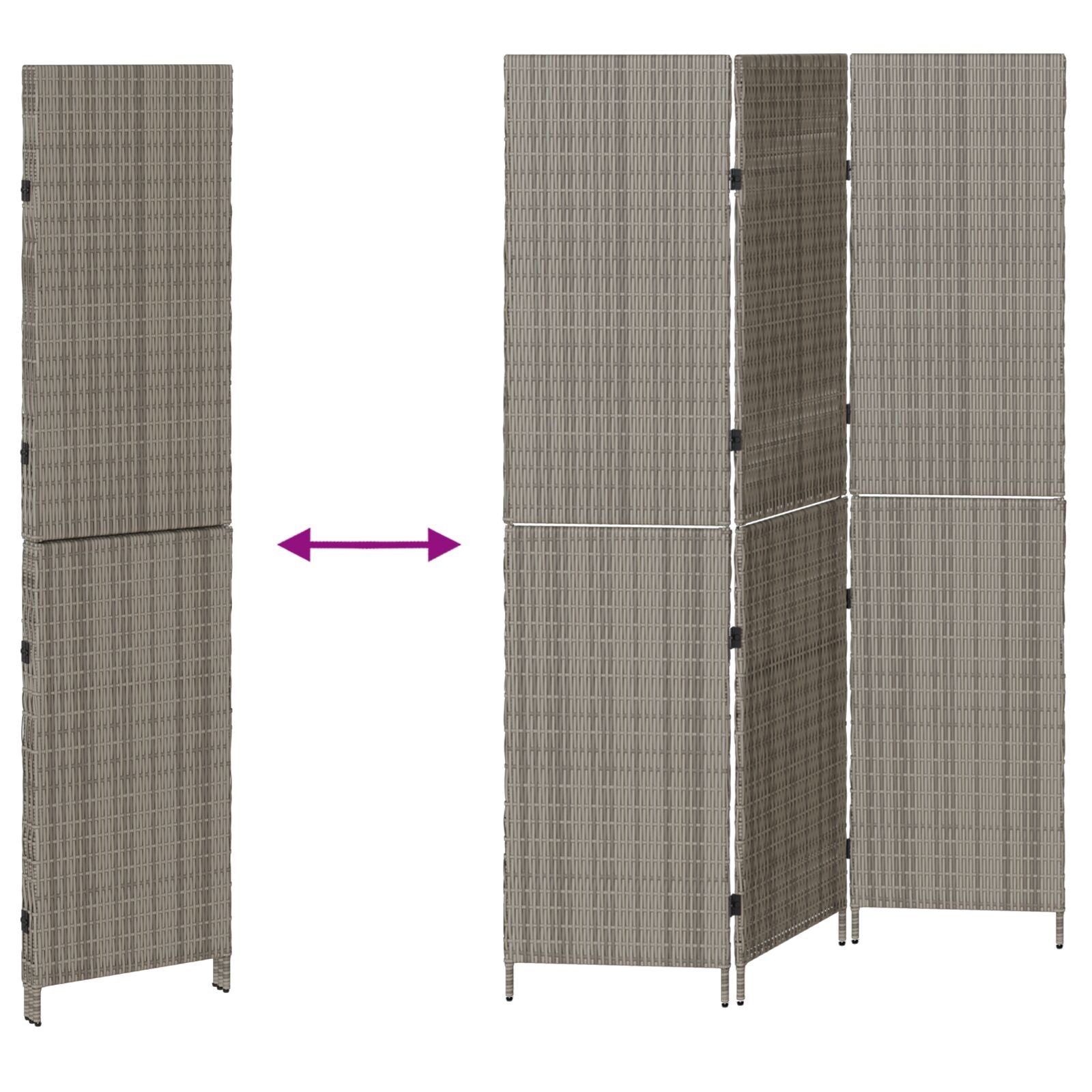 Kamerscherm Opvouwbaar 147X Poly Rattan 180 cm Grijs 3 panelen