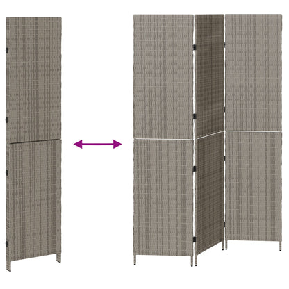 Kamerscherm Opvouwbaar 147X Poly Rattan 180 cm Grijs 3 panelen