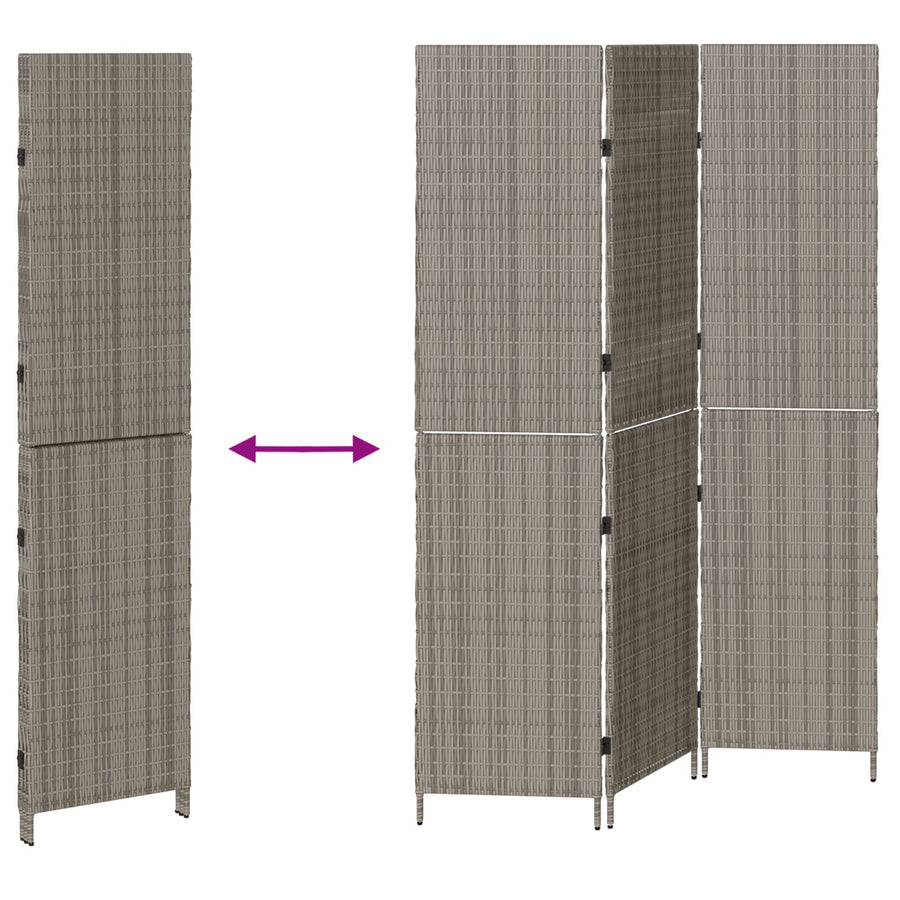 Kamerscherm Opvouwbaar 147X Poly Rattan 180 cm Grijs 3 panelen
