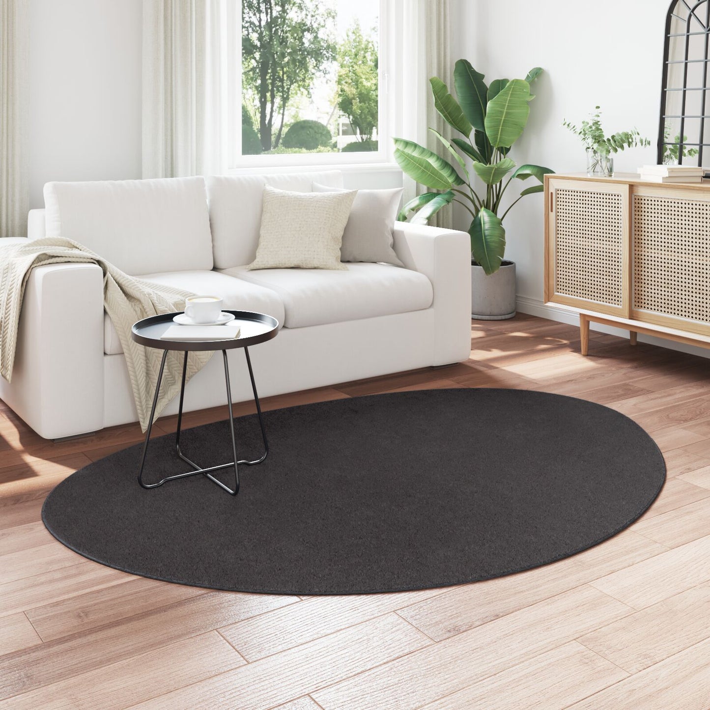 Vloerkleden Wol Vloerkleed Ovaal Anthraciet 140 x 200 cm Ovaal-asymmetrisch