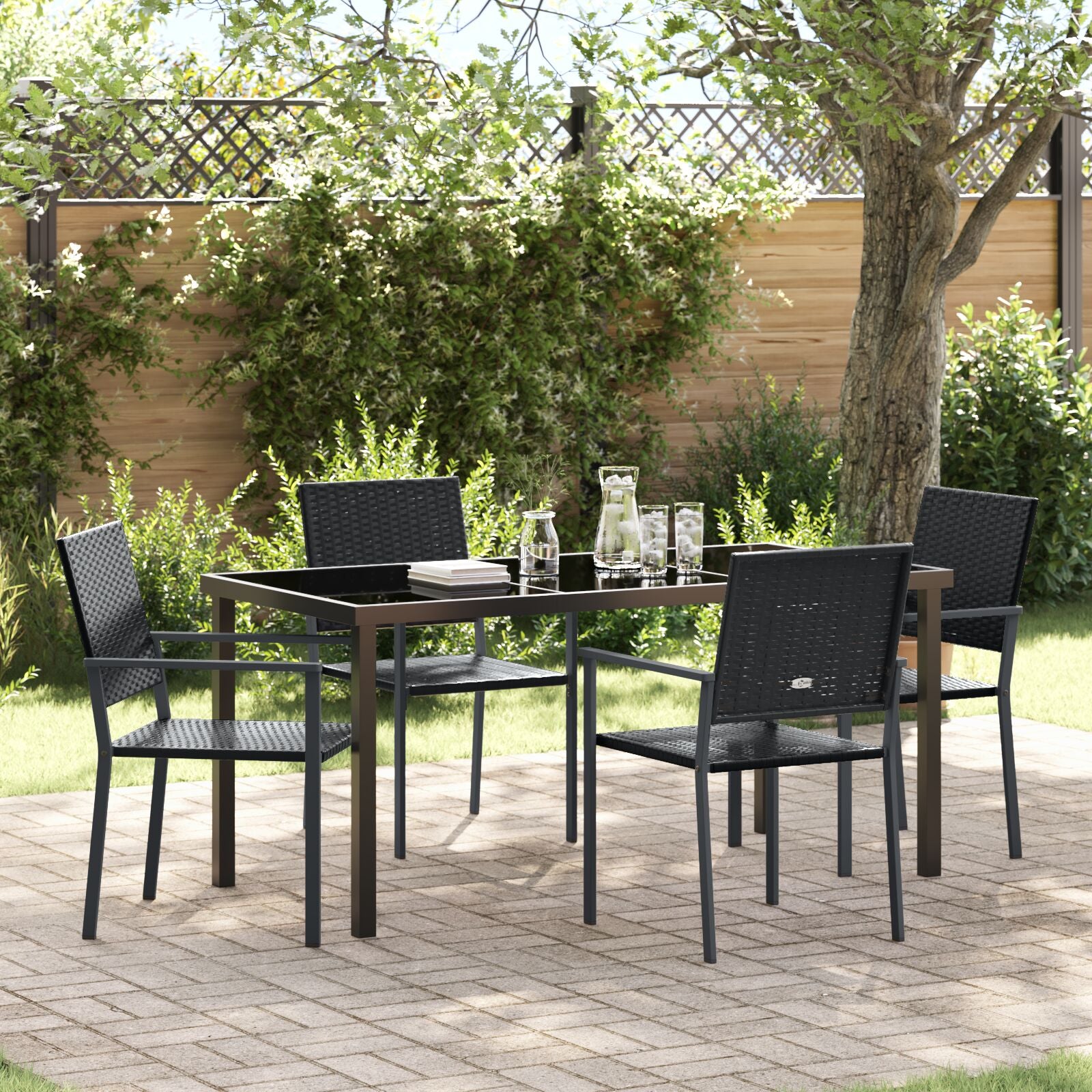 Set Van 3 Zwart Pe Rattan, Gepoedercoat Staal 54X62.5X89 Cm