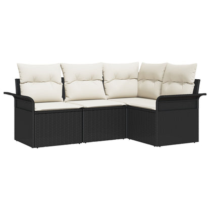 4 Puncten Tuin Sofa Set Met Kussens Zwart Poly Rattan