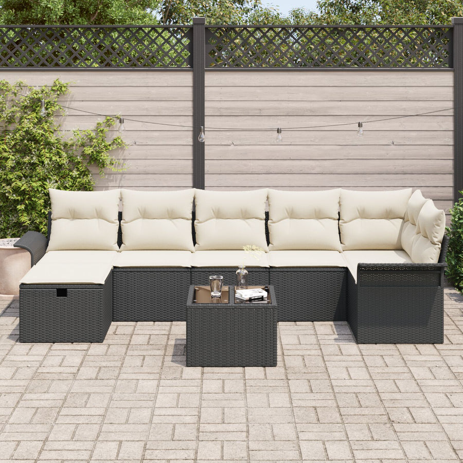 8-Delige Tuin Sofa Set Met Kussens Zwart Poly Rattan