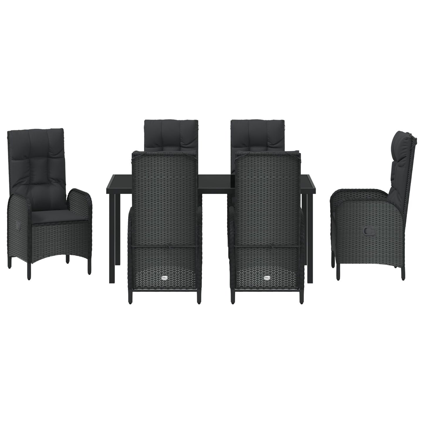 7-Delige Tuin Eet Set Zwart Poly Rattan