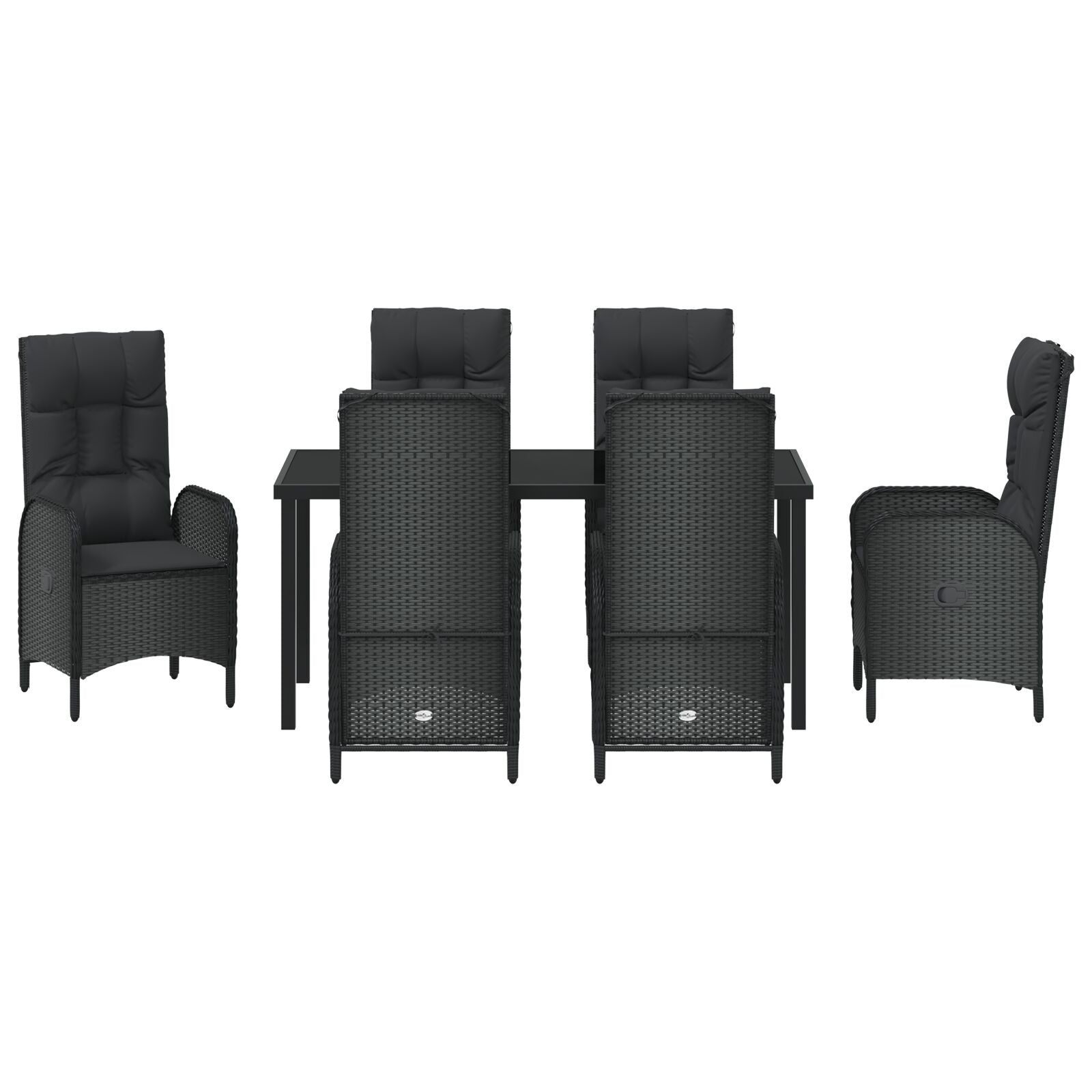 7-Delige Tuin Eet Set Zwart Poly Rattan