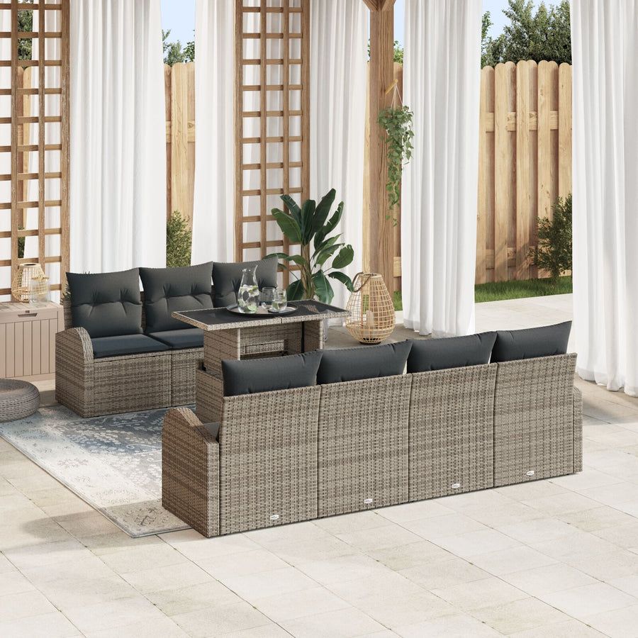 8-Delige Tuin Sofa Set Met Kussens Grijs Poly Rattan