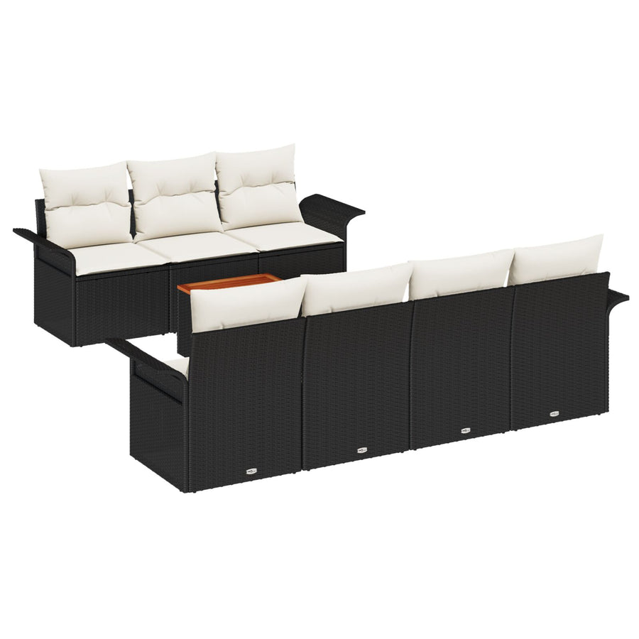 8-Delige Tuin Sofa Set Met Kussens Zwart Poly Rattan Acacia