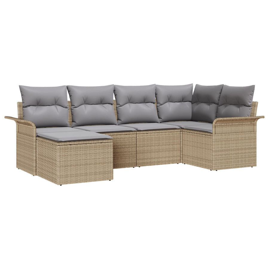 6-Delige Tuin Sofa Set Met Kussens Beige Poly Rattan