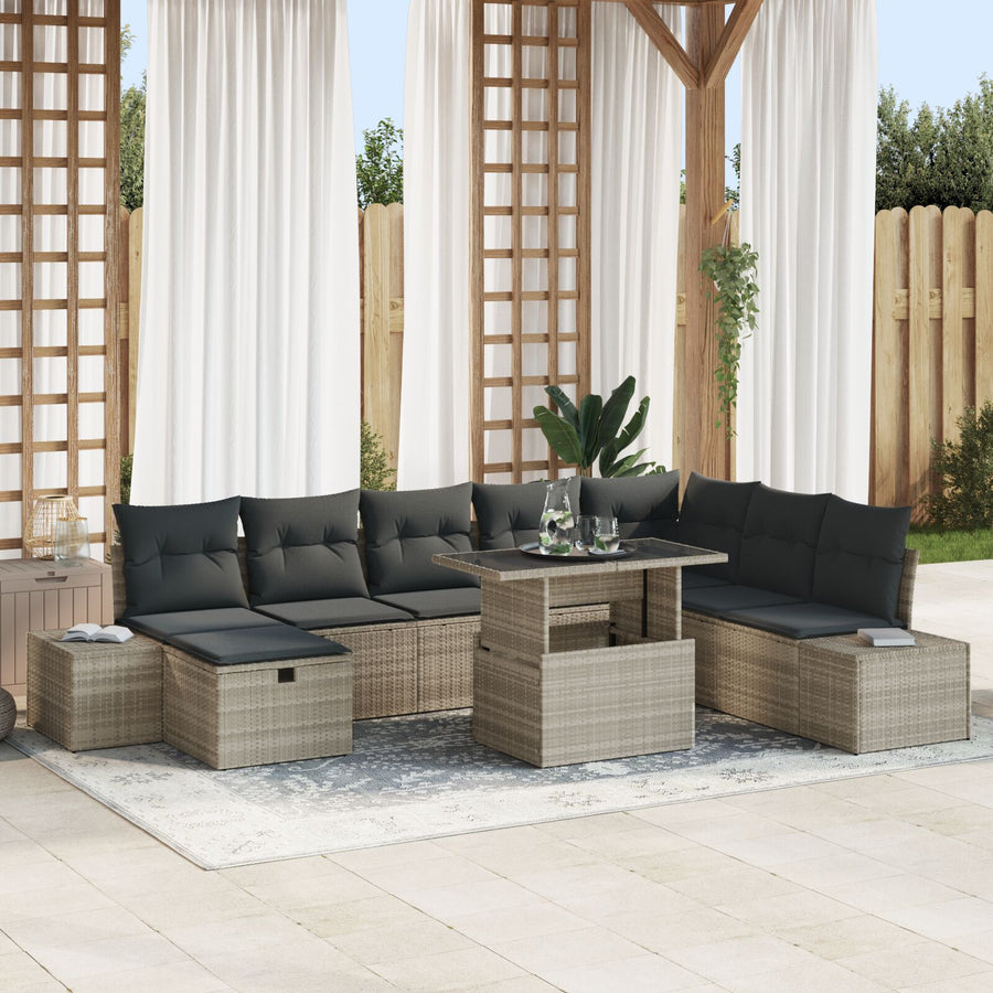 9 Delige Tuin Sofa Set Met Kussens Licht Grijs Poly Rattan Wit