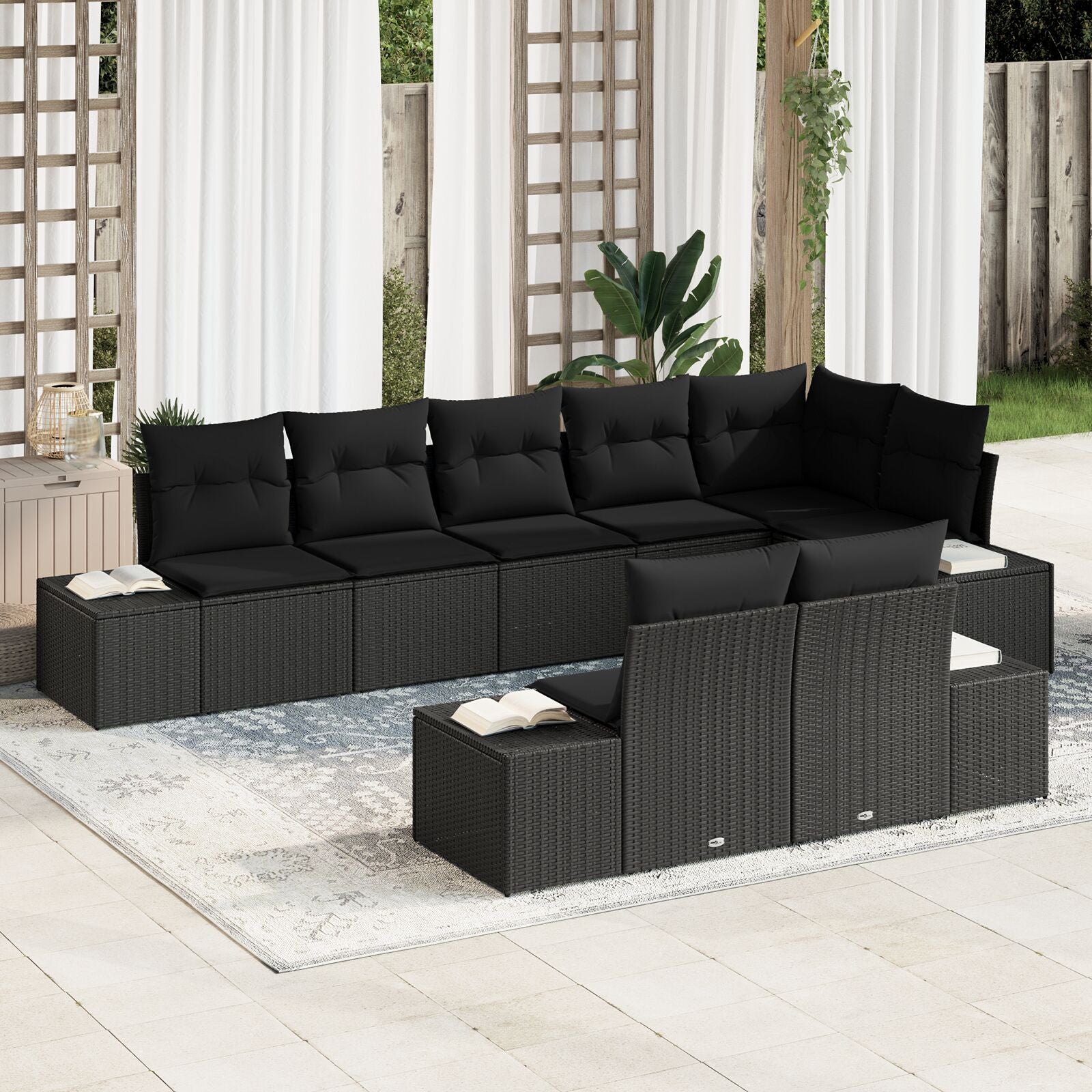 8-Delige Tuinsofa Set Met Kussens Poly Rattan Zwart zonder tafel