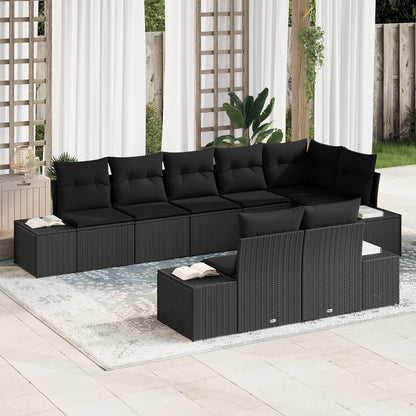 8-Delige Tuinsofa Set Met Kussens Poly Rattan Zwart zonder tafel