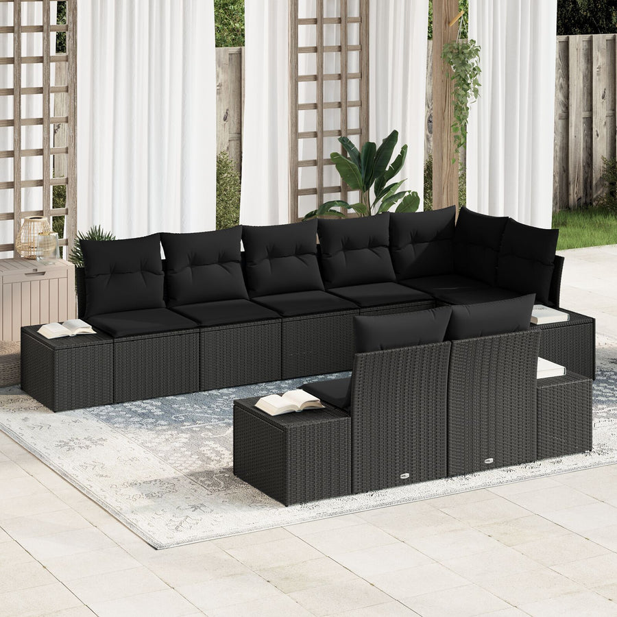 8-Delige Tuinsofa Set Met Kussens Poly Rattan Zwart zonder tafel