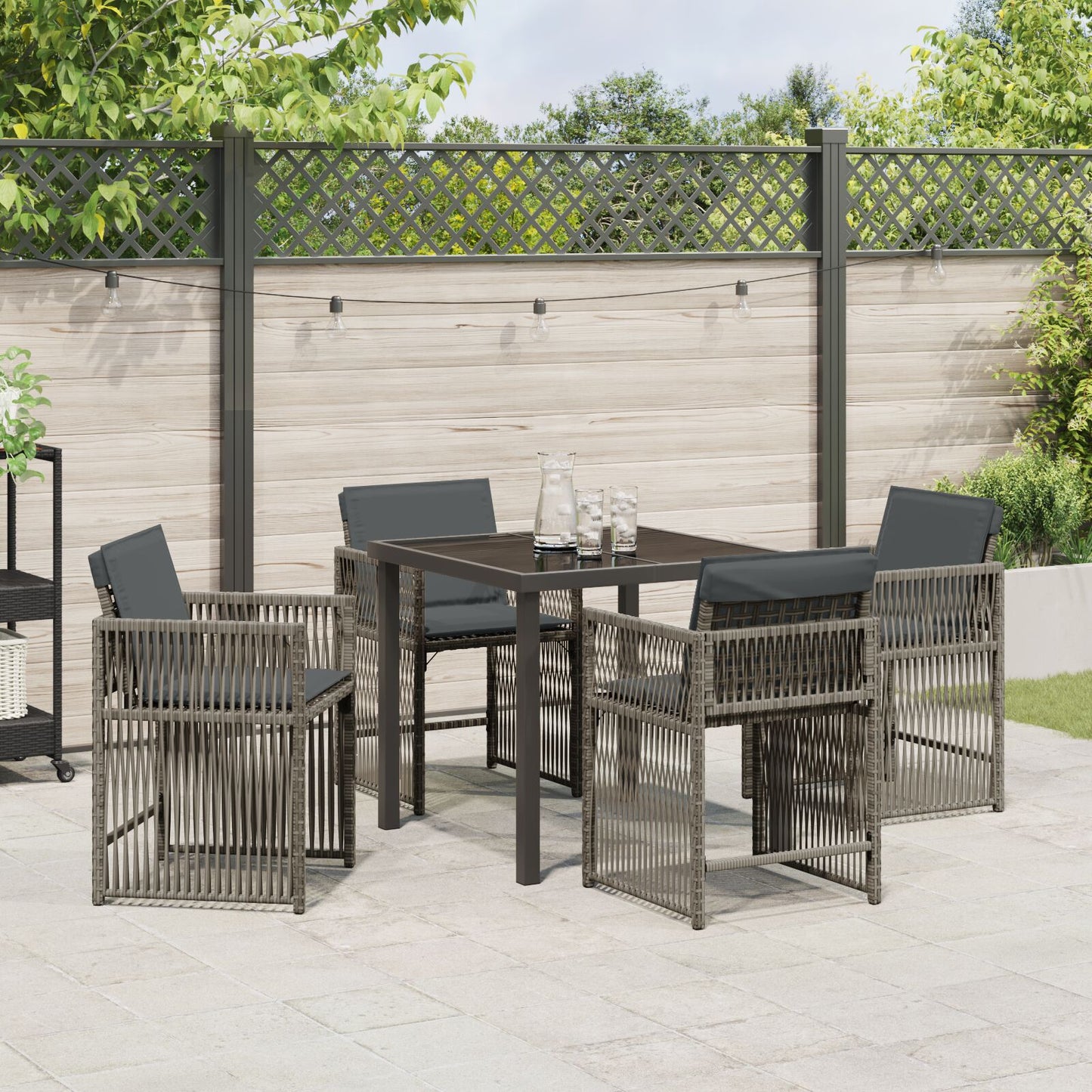 5-Delige Tuindining Set Met Kussens Grijze Poly Rattan
